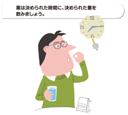 合併症を防ぐために、●飲む時間を一定にする●薬を置く場所を決めておく●家族に声をかけてもらうなどにより、毎日キチンと服用しましょう。